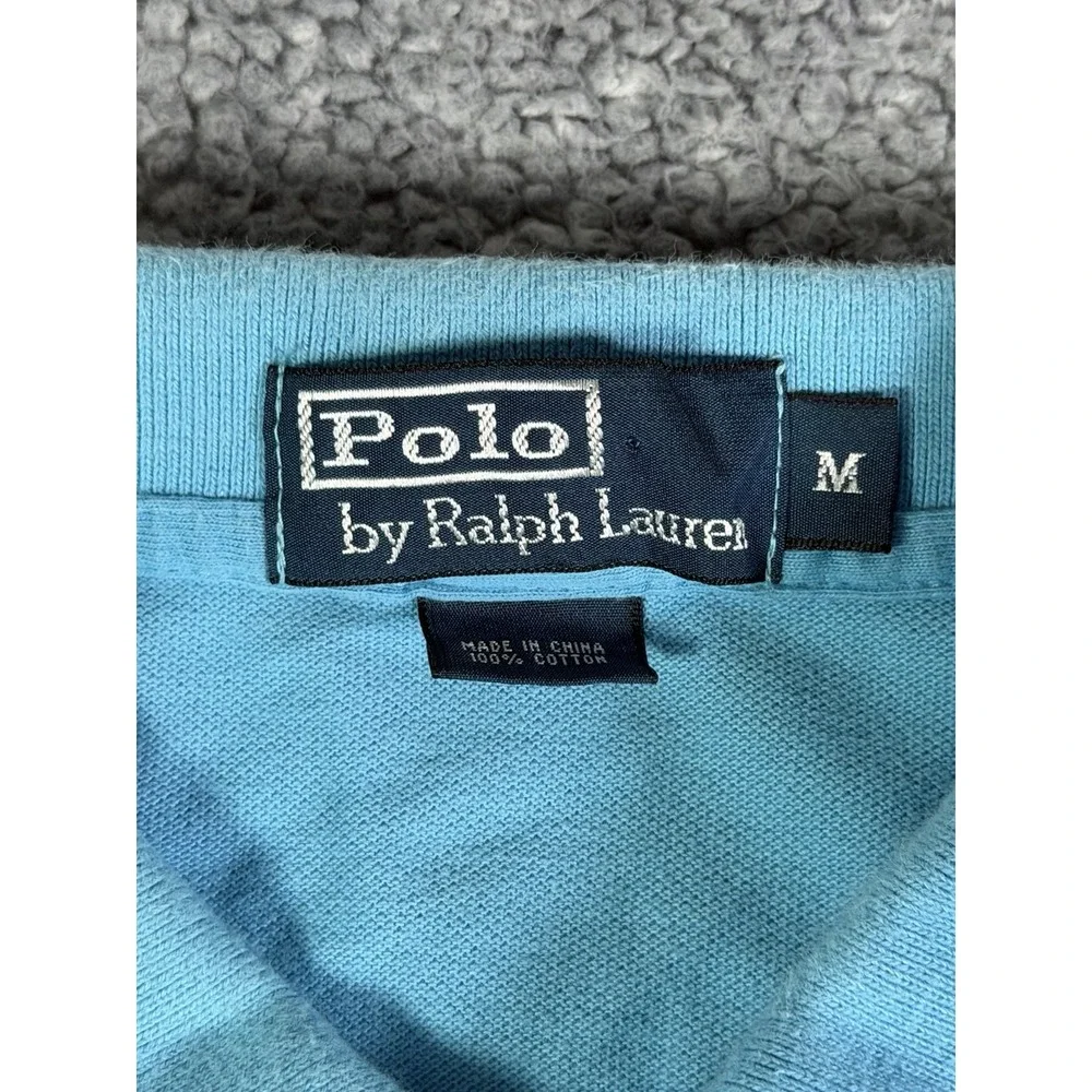 Polo Ralph Lauren Mens Size Medium Aqua Blue Pocket Polo Shirt Preppy Green Pony